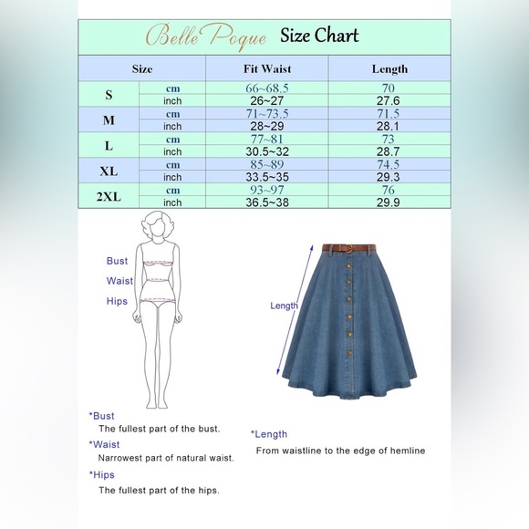 Belle Poque Women's Stretch A-Line Flared Midi Skirt w/ Pockets & Belt Size L - Picture 6 of 9